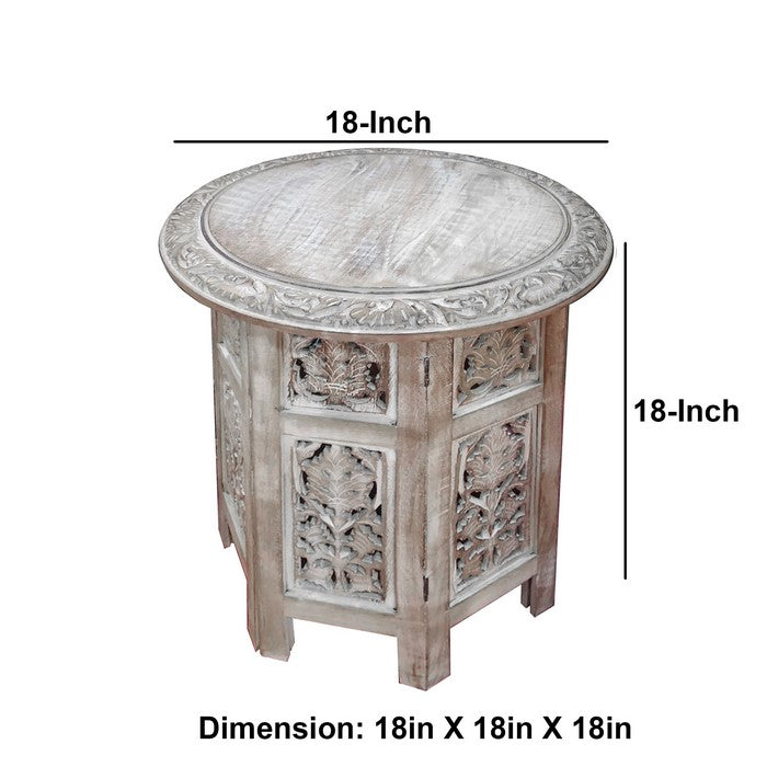 The Urban Port Wooden Hand Carved Folding Accent Coffee Table, White