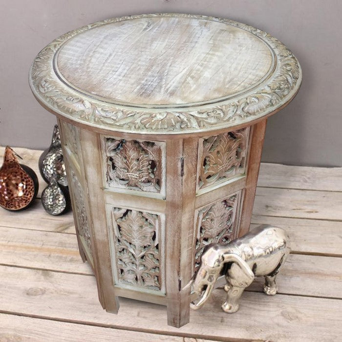 The Urban Port Wooden Hand Carved Folding Accent Coffee Table, White