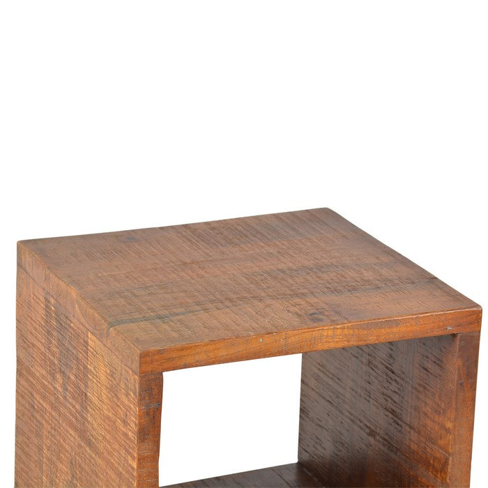 22 Inch Industrial Style Cube Shape Wooden Nightstand with Rough Sawn Texture,Brown