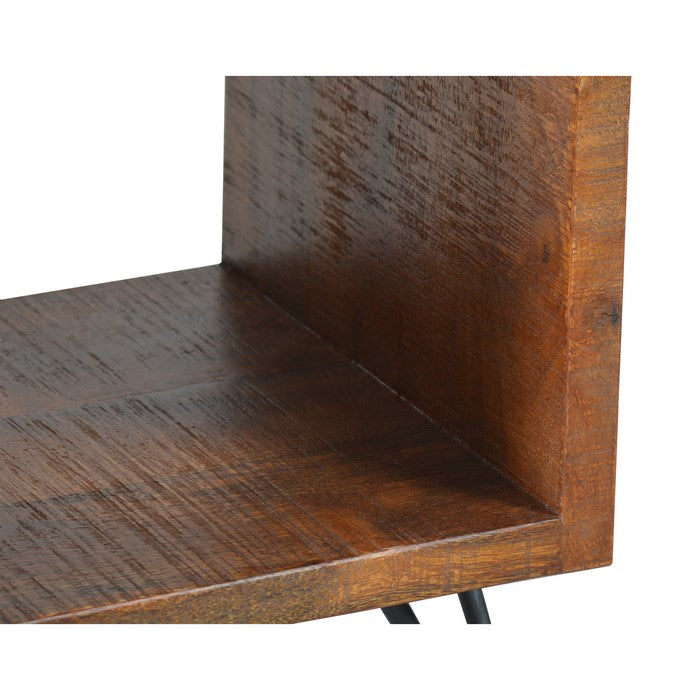 22 Inch Textured Cube Shape Wooden Nightstand with Angular Legs, Brown and Black