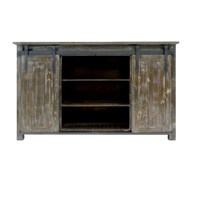 70 Inch Wooden Console with Barn Style Sliding Door Storage,Distressed Brown
