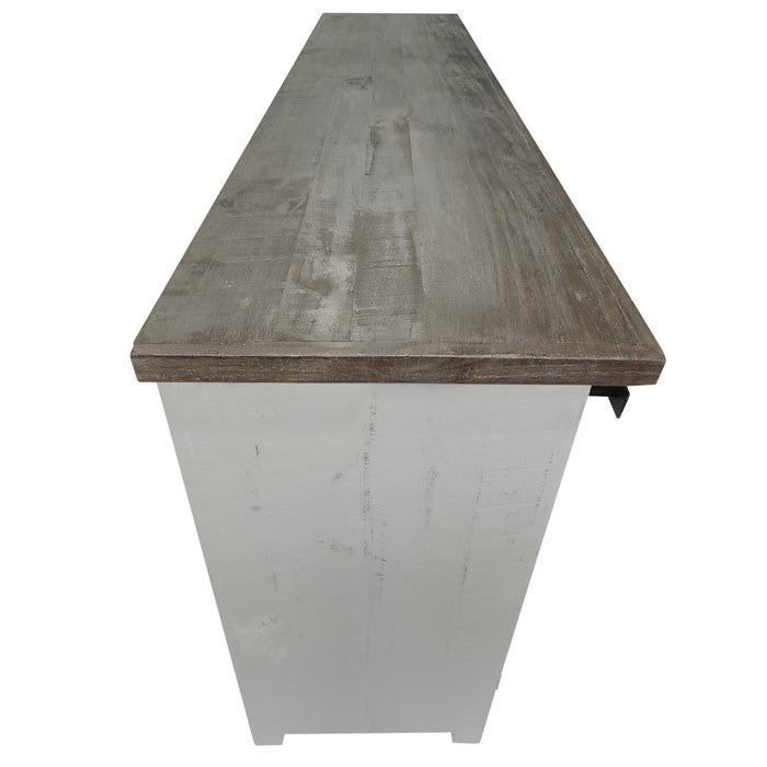 69 Inch Wooden Media Console with Barn Style Sliding Door, Brown and White
