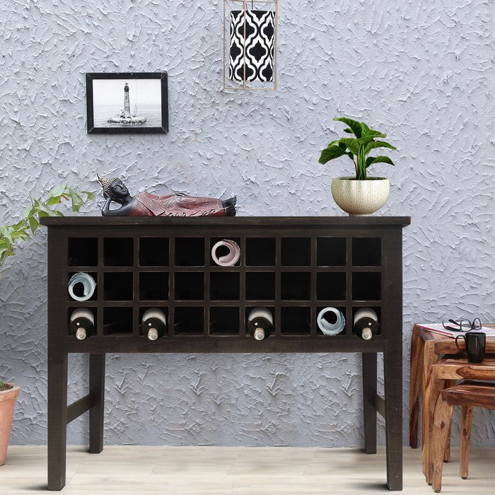 Rectangular Wooden Wine Cabinet with Multiple Storage Slots, Brown