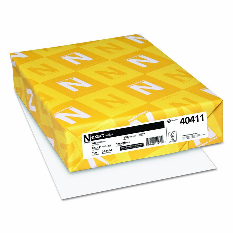 Wausau Paper Index Card Stock, 92 Brightness, 110 lb, Letter, White, 250 Sheets per Pack (49411)