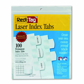 Redi-Tag Printable Laser Index Tabs, 1.125 Inches, White, 100 per Pack (33117)