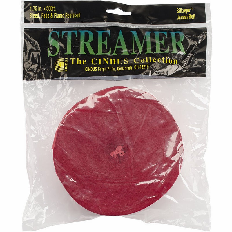 Cindus Crepe Streamers, 1.75" by 500', Flame Red