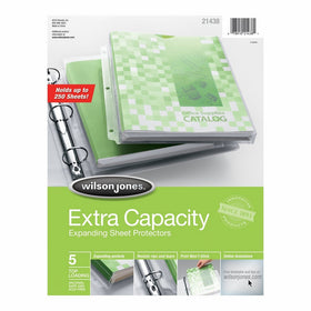 Wilson Jones Extra Capacity Top-Loading Sheet Protectors, 250 Sheet Capacity, Letter Size, 5 Sleeves per Pack, Clear (W21438)