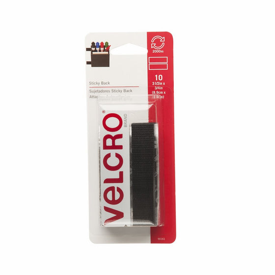 VELCRO Brand - Sticky Back - 3 1/2" x 3/4" Strips, 10 Sets - Black