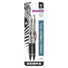 Zebra M-301 Stainless Steel Mechanical Pencil, 0.5mm Point Size, Standard HB Lead, Black Grip, 2-Count