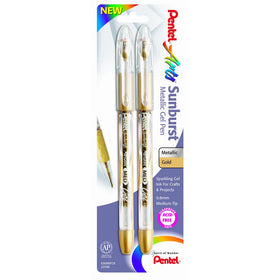Pentel Arts Sunburst Metallic Gel Pen, Medium Line, Permanent, Gold Ink, 2 Pack (K908BP2X)