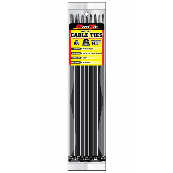 Pro Tie B14HD100 14.5-Inch Heavy Duty Standard Cable Tie, UV Black Nylon, 100-Pack