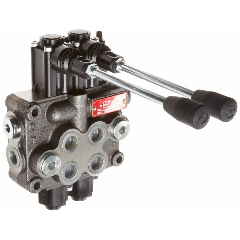 Prince MB21BB5C1 Directional Control Valve, Monoblock, Cast Iron, 2 Spool, 4 Ways, 3 Positions, DoubleActing Cylinder Spool, Spring Center, Straight Handle, 3500 psi, 8 gpm, In/Out: #8 SAE, Work #8 SAE