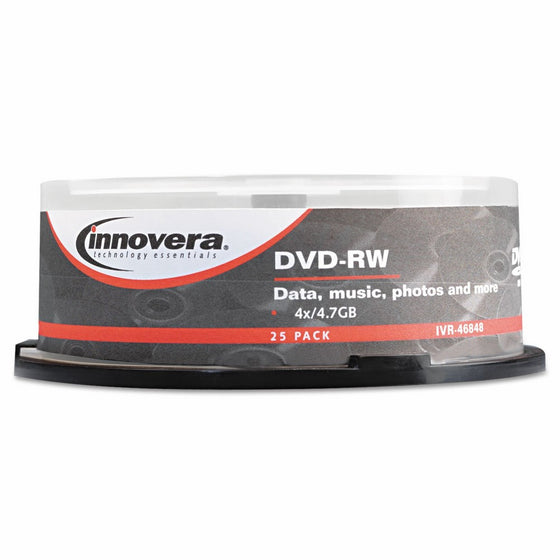 Innovera DVD-RW Discs, 4.7GB, 4x, Spindle, Silver, 25/Pack