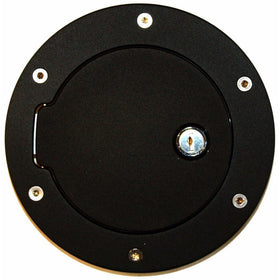 AMI 6047KL Race Style Billet Fuel Door 6 1/2'' Ring O.D. 4 1/2'' Door O.D.-Flat Black Ring and Locking Door, 1 Pack