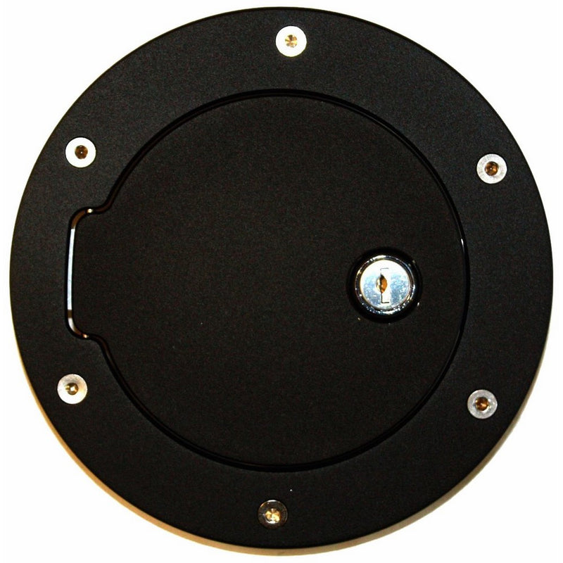 AMI 6047KL Race Style Billet Fuel Door 6 1/2'' Ring O.D. 4 1/2'' Door O.D.-Flat Black Ring and Locking Door, 1 Pack