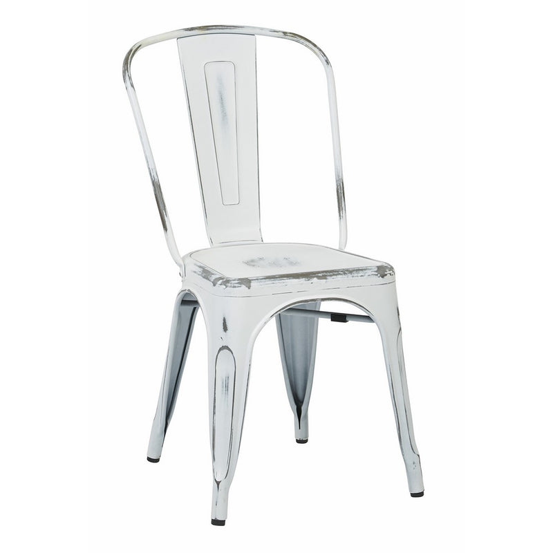 Office Star Bristow Metal Seat and Back Armless Chair, Antique White, 4-Pack