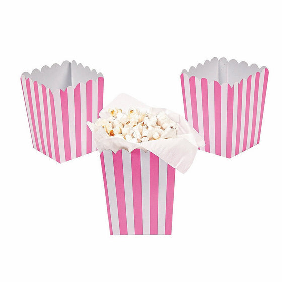 Paper Mini Candy Pink Striped Popcorn Boxes - 24 pcs