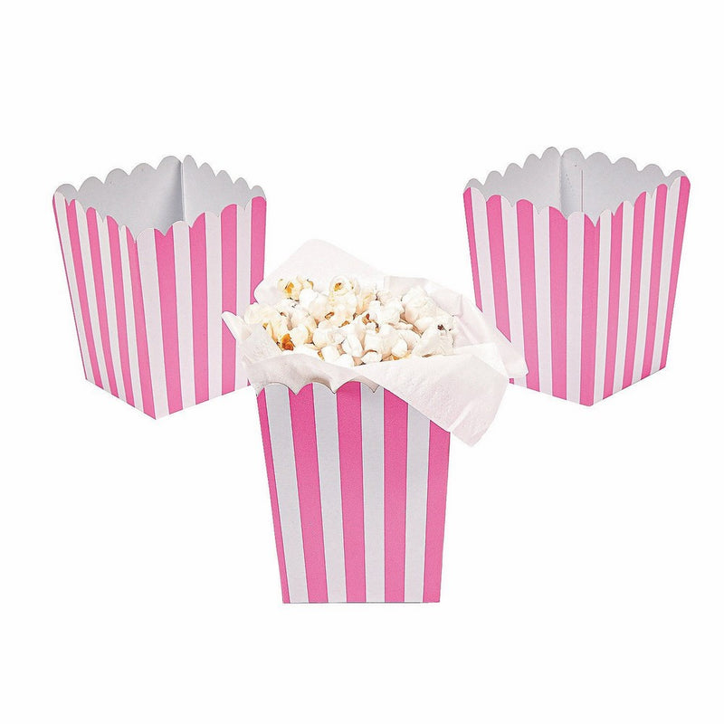 Paper Mini Candy Pink Striped Popcorn Boxes - 24 pcs