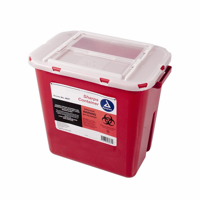 Dynarex Sharps Container - Biohazard Multiple-Use Needle Disposable - Puncture Resistant - One Handed Use - 2 Gallon