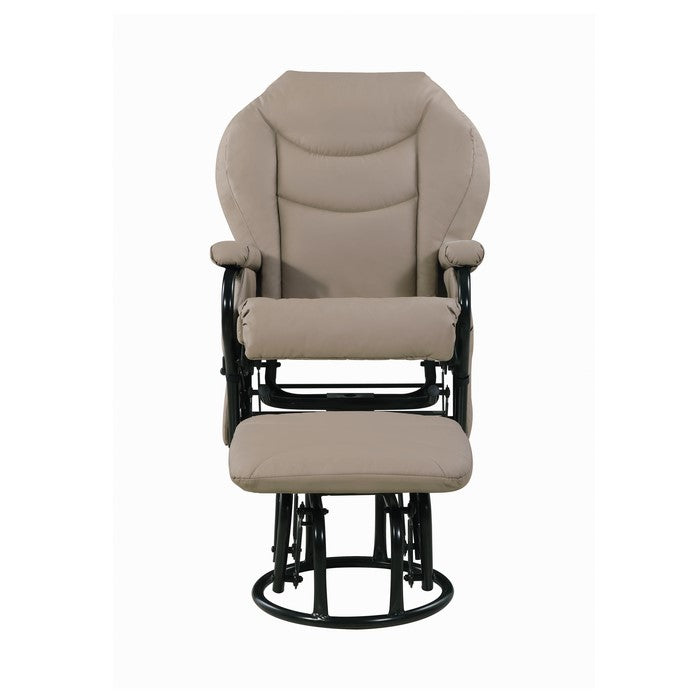 Leatherette Metal Swivel Glider Recliner with Ottoman, Beige and Black, Set of 2