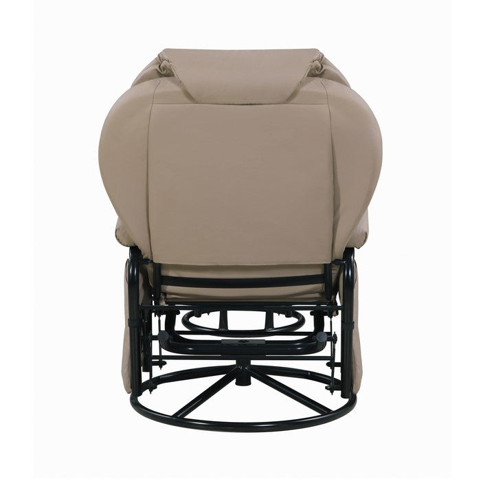 Leatherette Metal Swivel Glider Recliner with Ottoman, Beige and Black, Set of 2