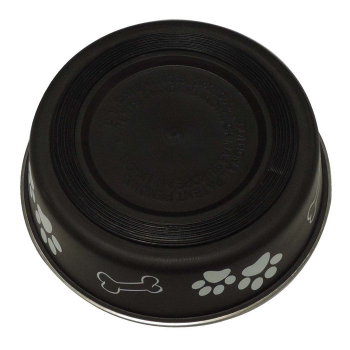 Paw and Bone Printed Feeding Bowl for Dogs and Puppies, Black and Gray