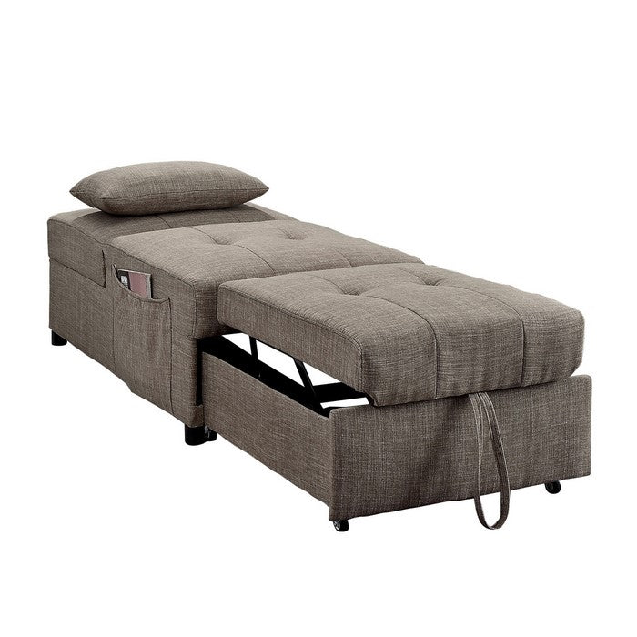Fabric Upholstered Wooden Futon with Lumbar Pillow, Brown