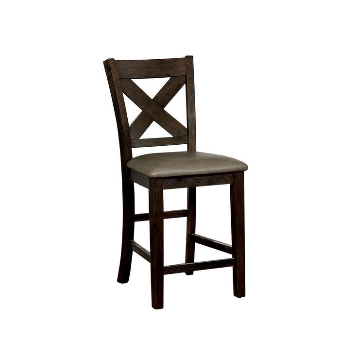 Wooden Counter Height Chair with X Style Back, Set of 2, Brown and Gray