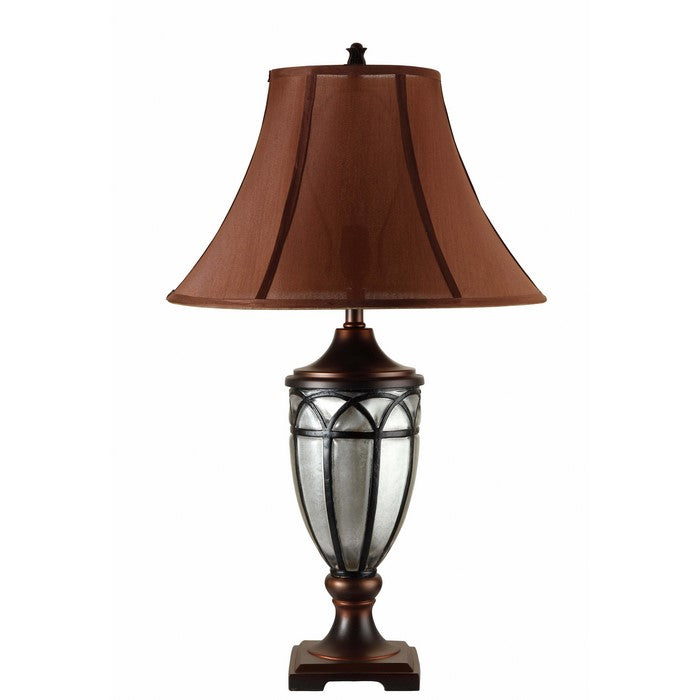 Bell Shaped Shade Table Lamp with Lantern Design Metal Base,Set of 2, Brown