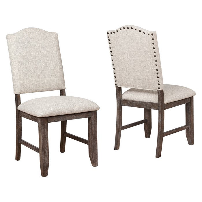 Arched Open Back Side Chair with Nailhead Accents,Set of 2, Beige and Brown