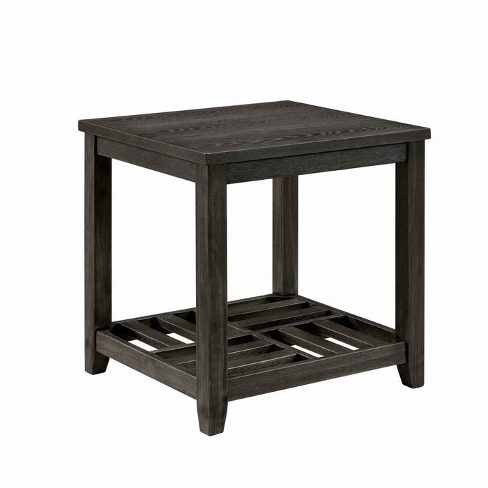 Wooden End Table with Alternate Slatted Bottom Shelf, Dark Gray