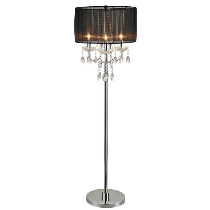 Round Fabric Wrapped Floor Lamp with Crystal Inlay, Gray and Silver