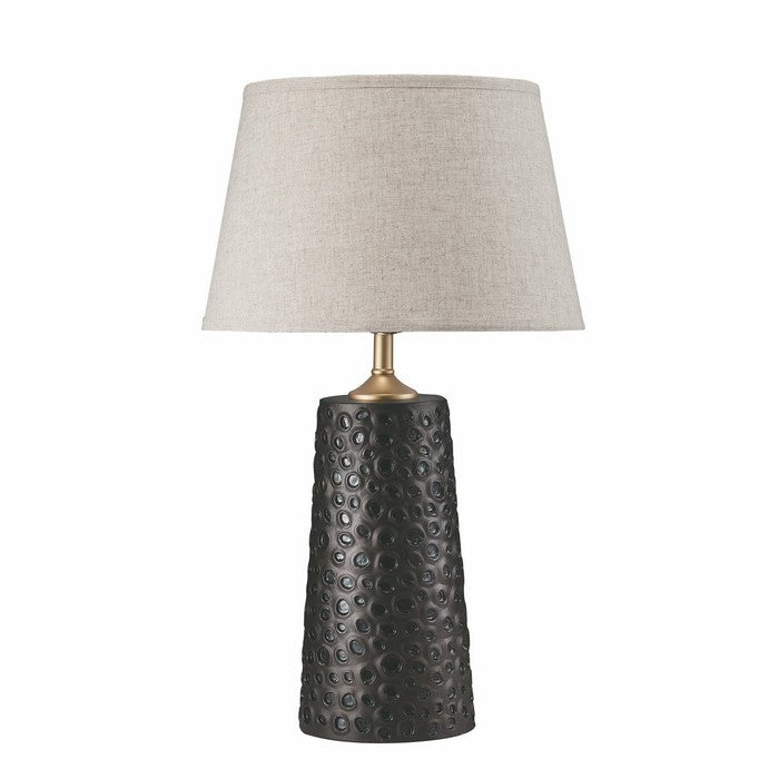 Tapered Drum Shade Table Lamp with Honeycomb Design, Black and Light Gray
