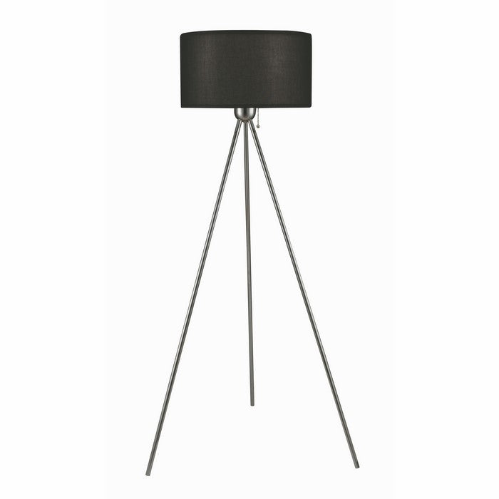 Round Fabric Wrapped Floor Lamp with Tripod Legs, Black and Chrome