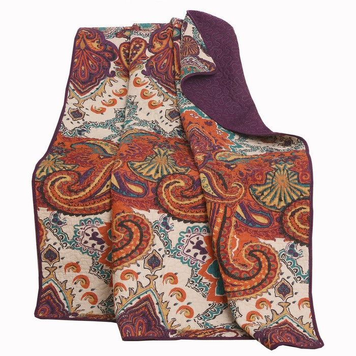 Bohemian Style Fabric Throw Blanket with Jacobean Pattern, Multicolor - BM223394