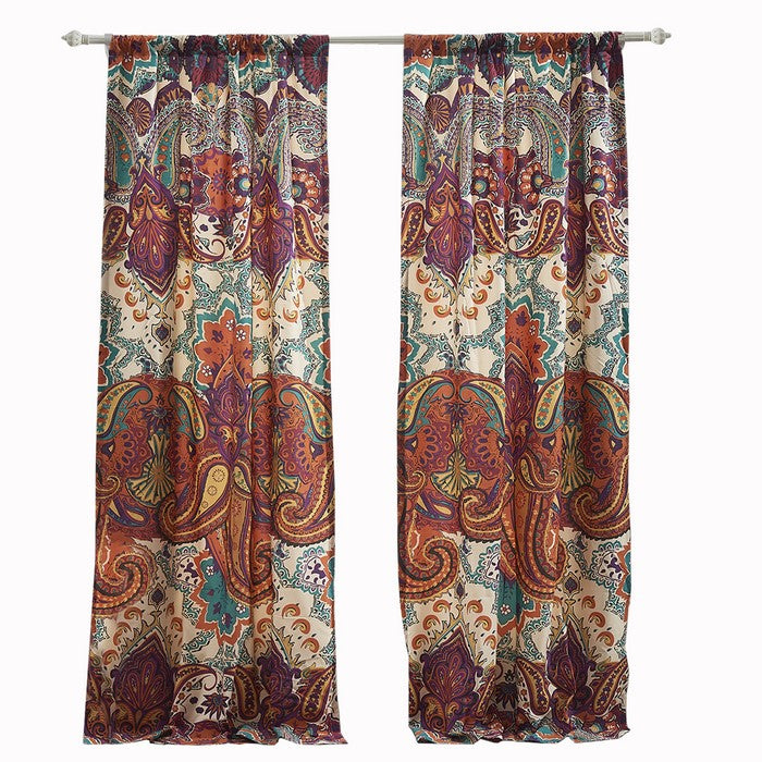 4 Piece Polyester Window Panel Set with Jacobean Print, Multicolor - BM223401