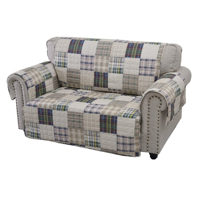 Waterproof Lining Loveseat Protector with Plaid Square Design, Multicolor - BM223409