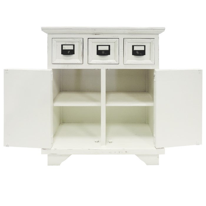 3 Drawer Cottage Style Wooden Cabinet with 2 Door Storage, Antique White and Black