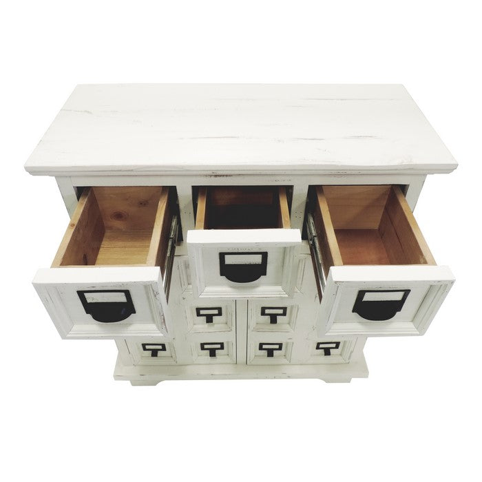 3 Drawer Cottage Style Wooden Cabinet with 2 Door Storage, Antique White and Black