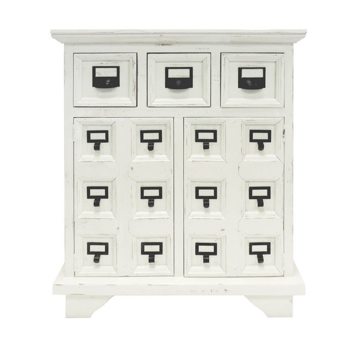 3 Drawer Cottage Style Wooden Cabinet with 2 Door Storage, Antique White and Black