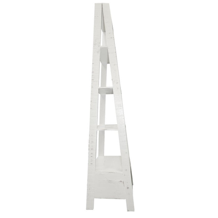 4 Shelf Wooden Ladder Bookcase with Bottom Drawer, Antique white