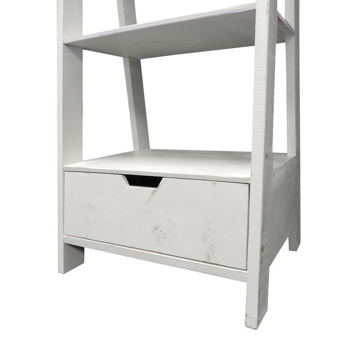 4 Shelf Wooden Ladder Bookcase with Bottom Drawer, Antique white