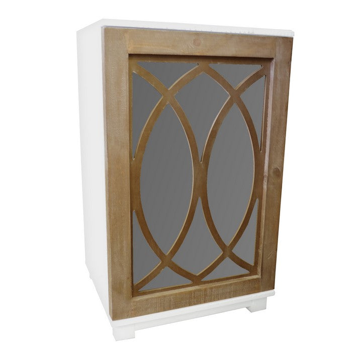 Rectangular Lattice Wooden Side Table with Mirror Insert, White and Brown