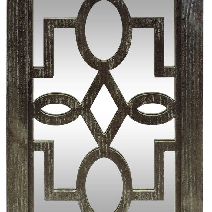 Wooden Side Table with Geometric Mirrored Door Cabinet, White
