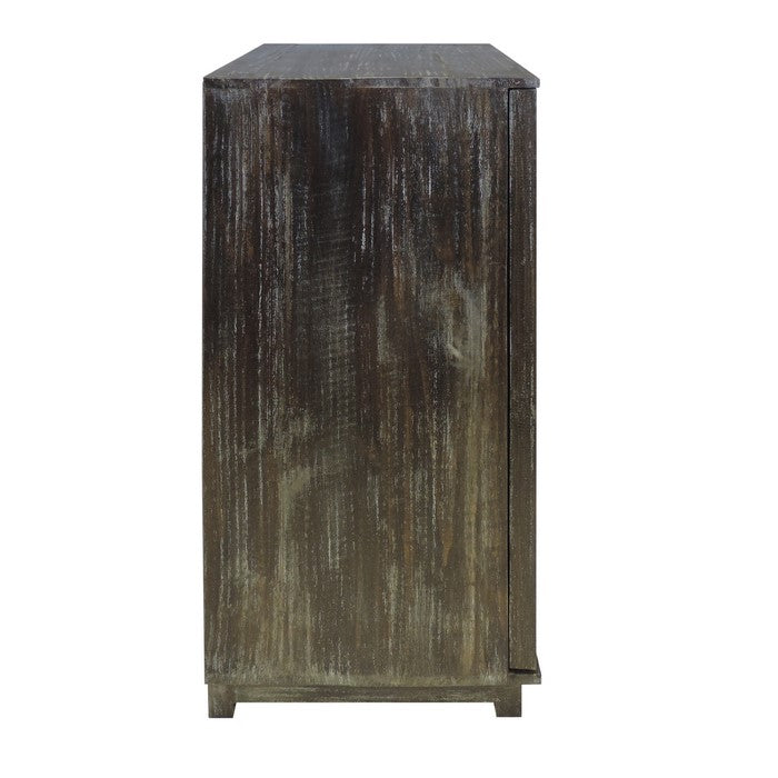 Wooden Side Table with Geometric Mirrored Door Cabinet, White