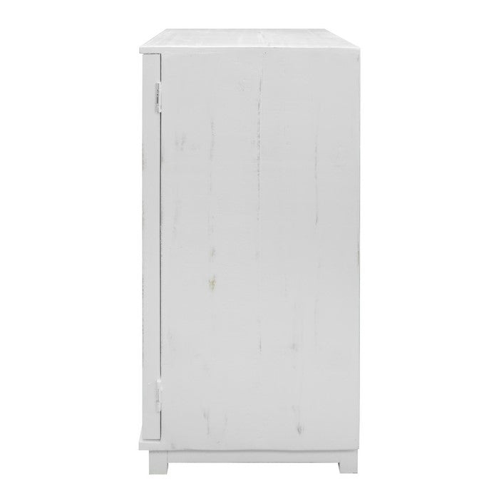 Geometric Pattern Wooden Side Table with Mirrored Door Cabinet, White and Clear