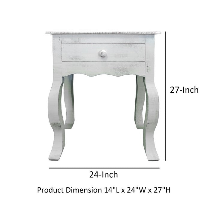 Rustic Wooden Side Accent Table with Cabriole Leg Support, White