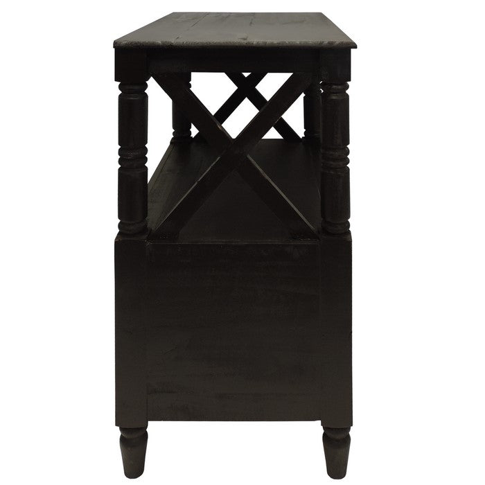 2 Drawer Wooden Side Accent Table with Spindle Design Legs, Cherry Brown