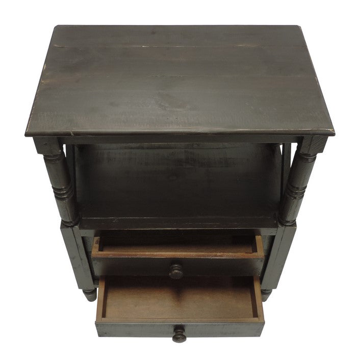 2 Drawer Wooden Side Accent Table with Spindle Design Legs, Cherry Brown