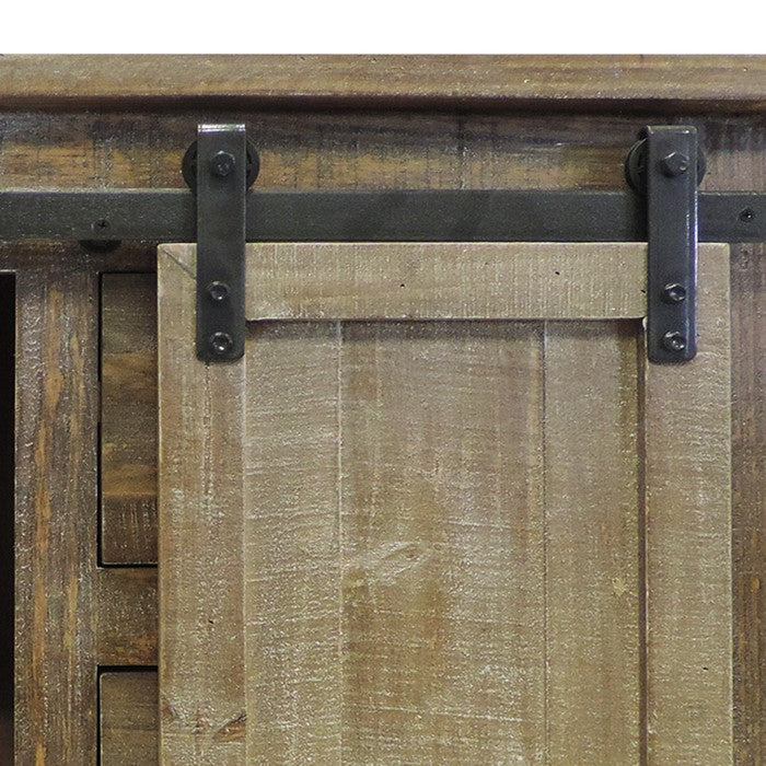 3 Drawer Wooden Accent Chest with Sliding Barn Door Storage, Ash Brown